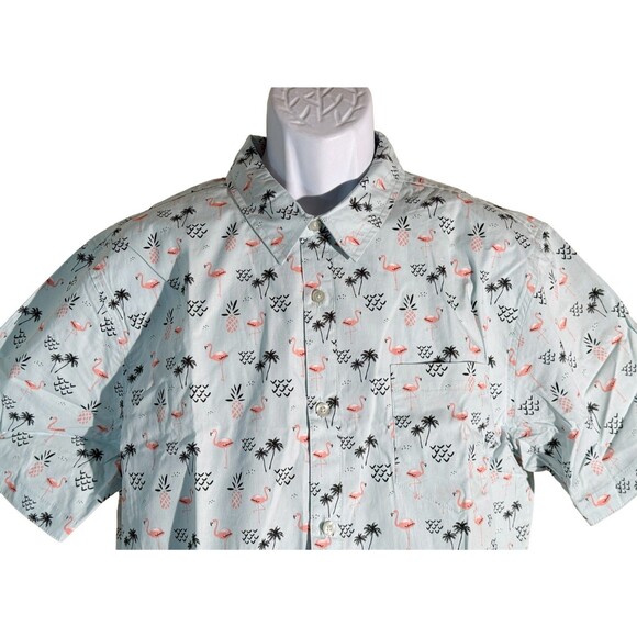 RETROFIT BRAND Men's Short Sleeve Button Down Flamingo Shirt Blue XL SEE MEASURM - Picture 2 of 5